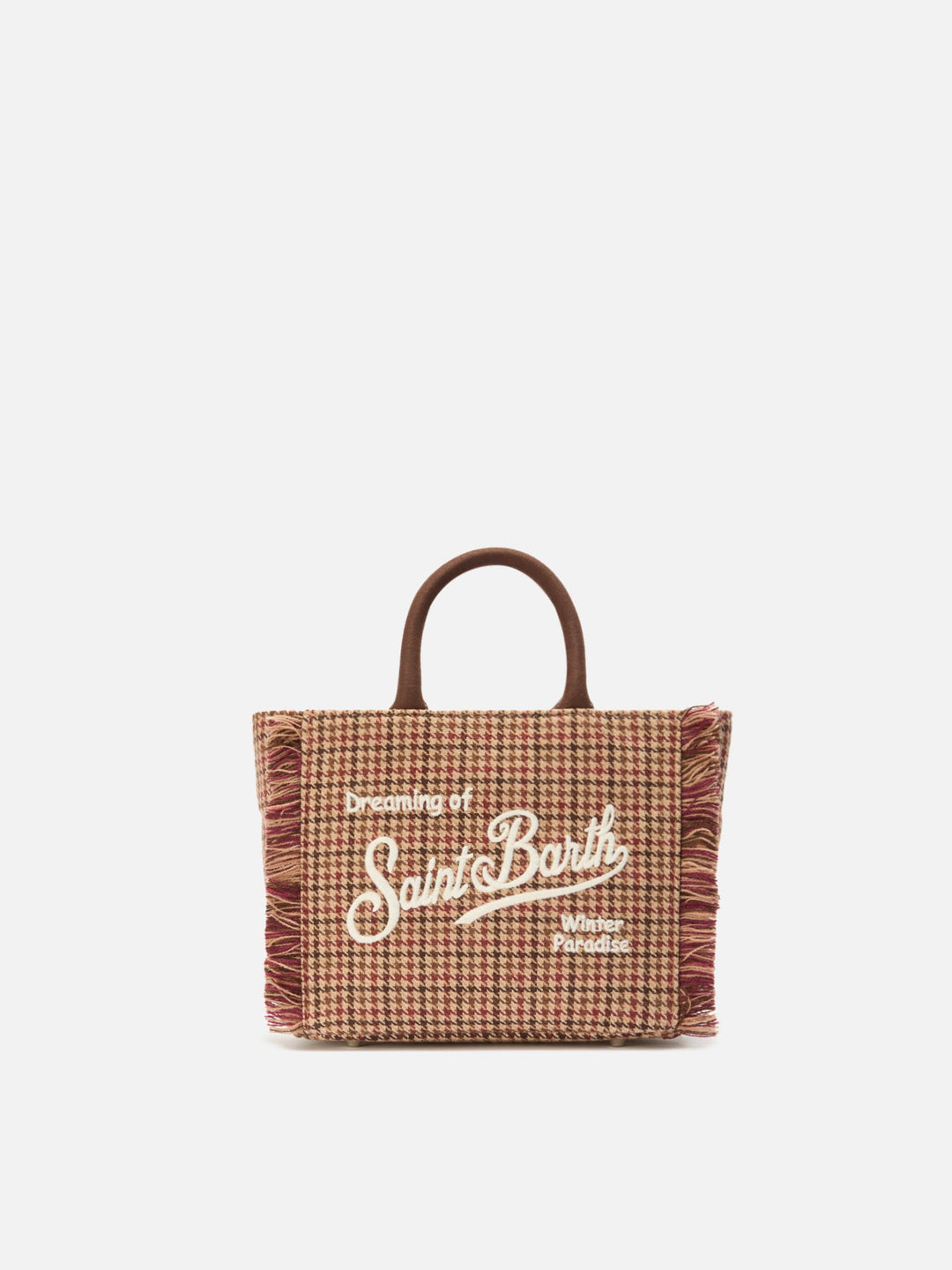 Mini Bordeaux Wool Vanity Bag with Houndstooth Pattern