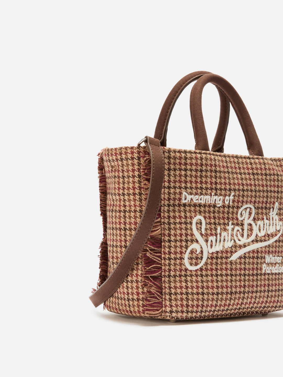 Mini Bordeaux Wool Vanity Bag with Houndstooth Pattern