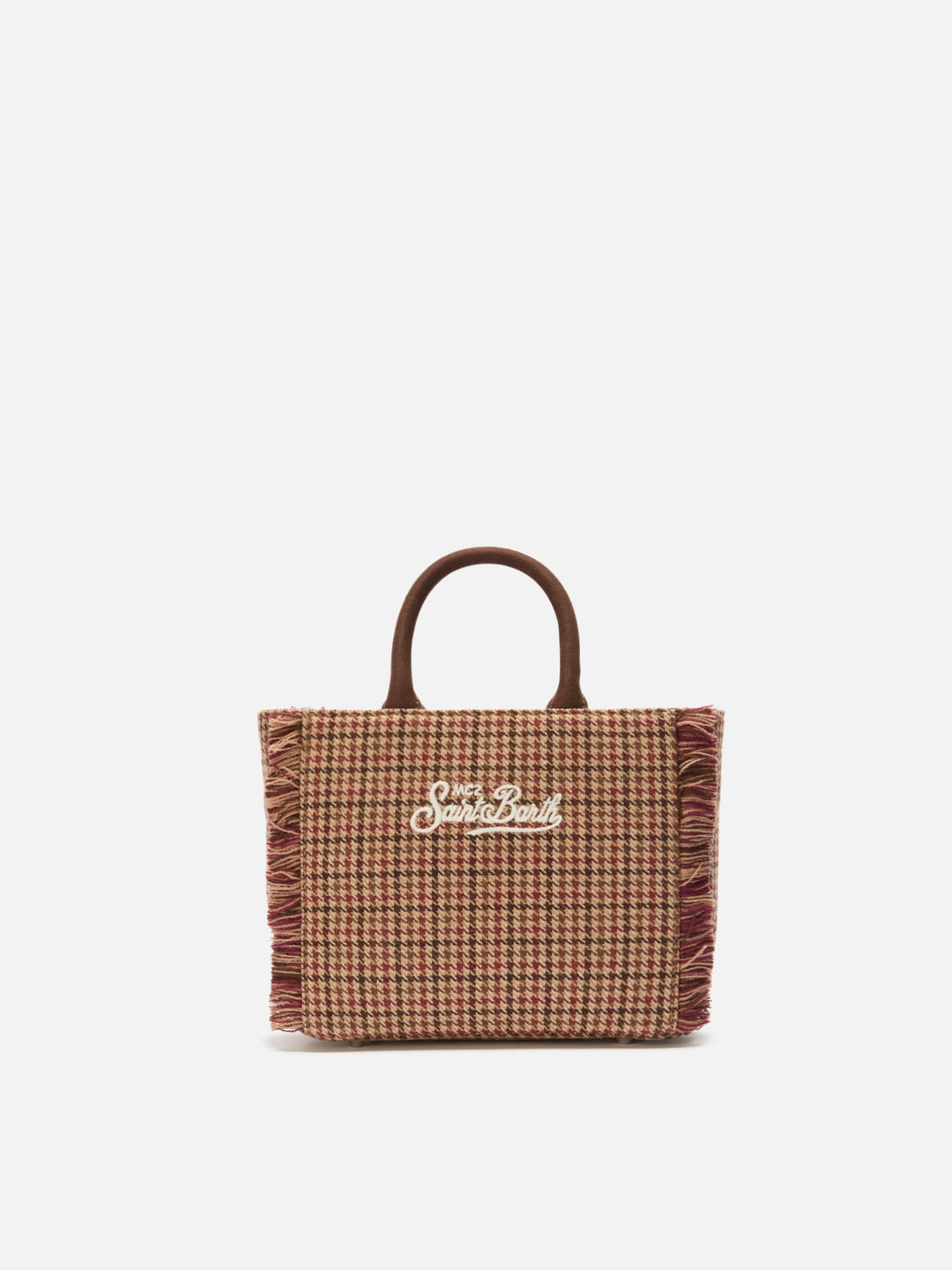Mini Bordeaux Wool Vanity Bag with Houndstooth Pattern