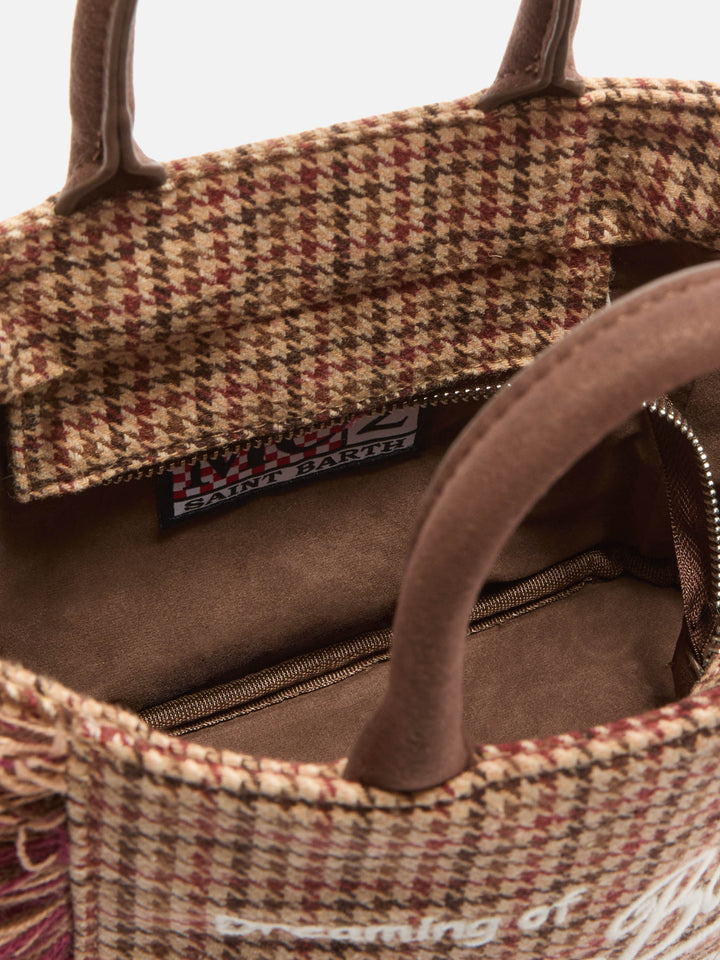 Mini Bordeaux Wool Vanity Bag with Houndstooth Pattern