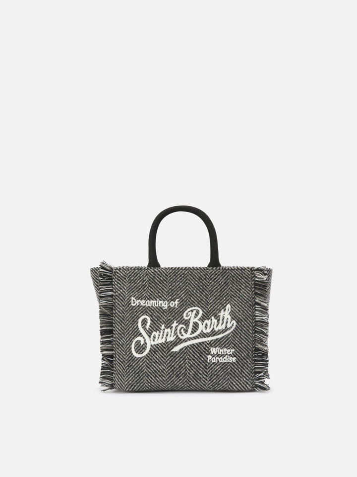 Mini Vanity Bag in Black and Gray Houndstooth Wool