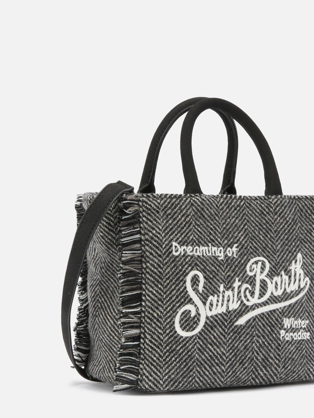 Mini Vanity Bag in Black and Gray Houndstooth Wool