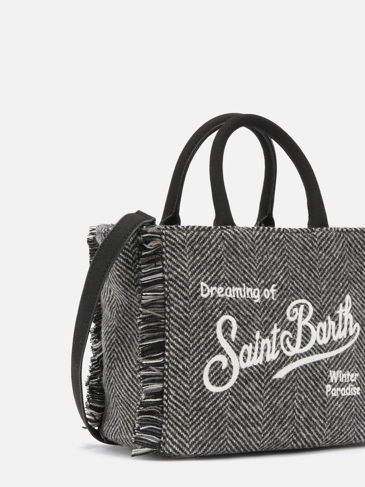 Mini Vanity Bag in Black and Gray Houndstooth Wool