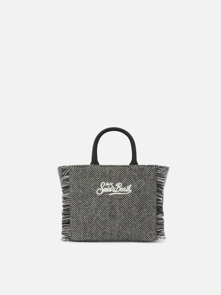 Mini Vanity Bag in Black and Gray Houndstooth Wool