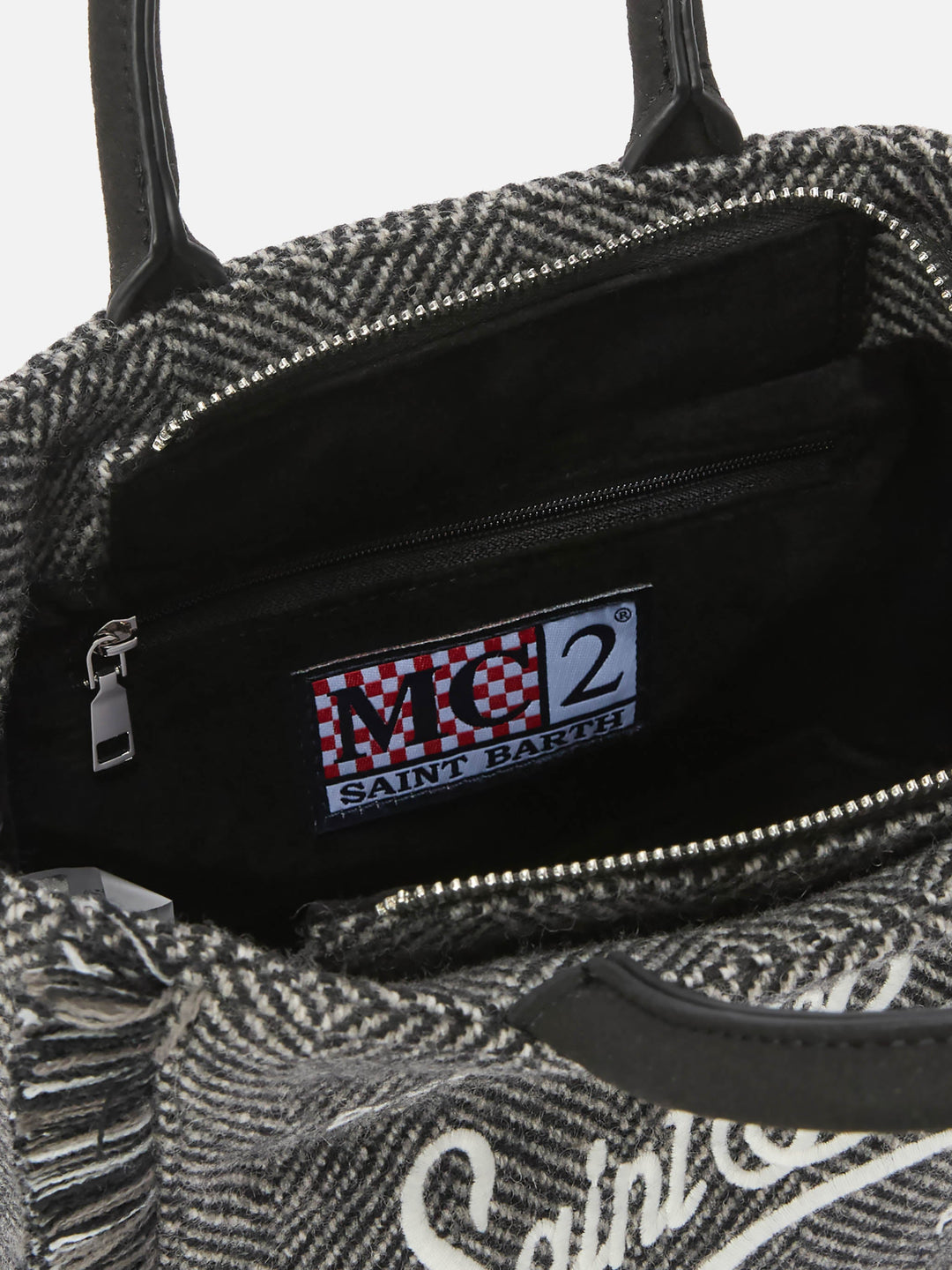 Mini Vanity Bag in Black and Gray Houndstooth Wool