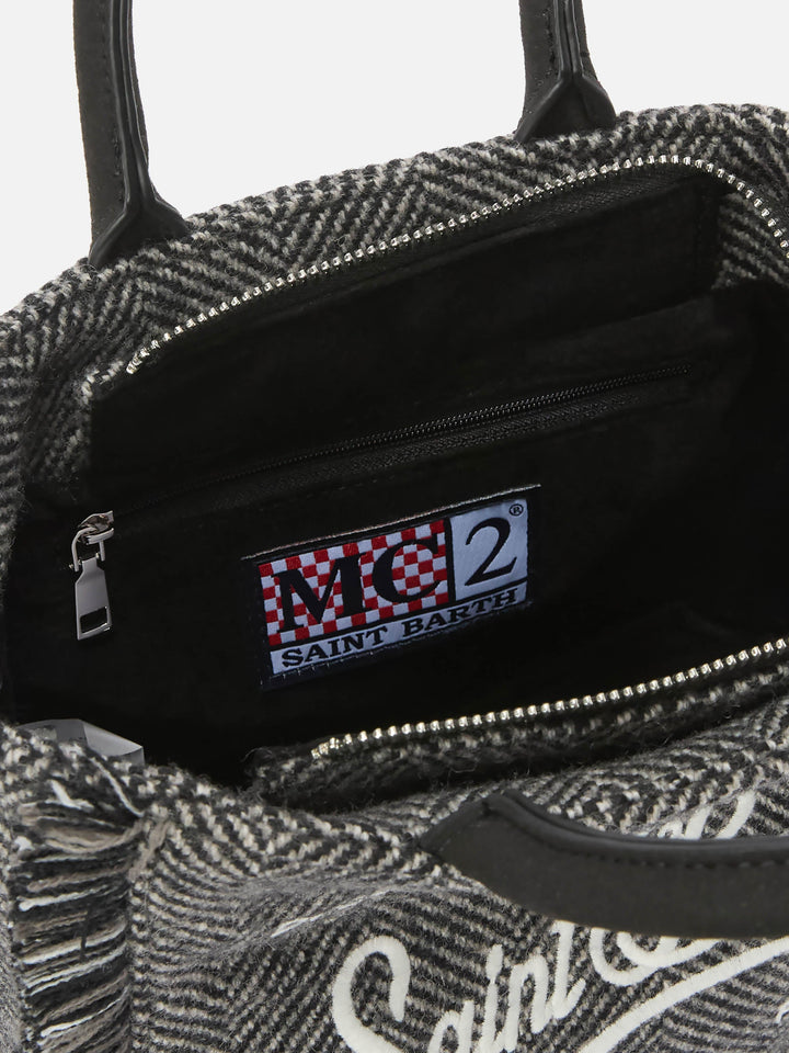 Mini Vanity Bag in Black and Gray Houndstooth Wool