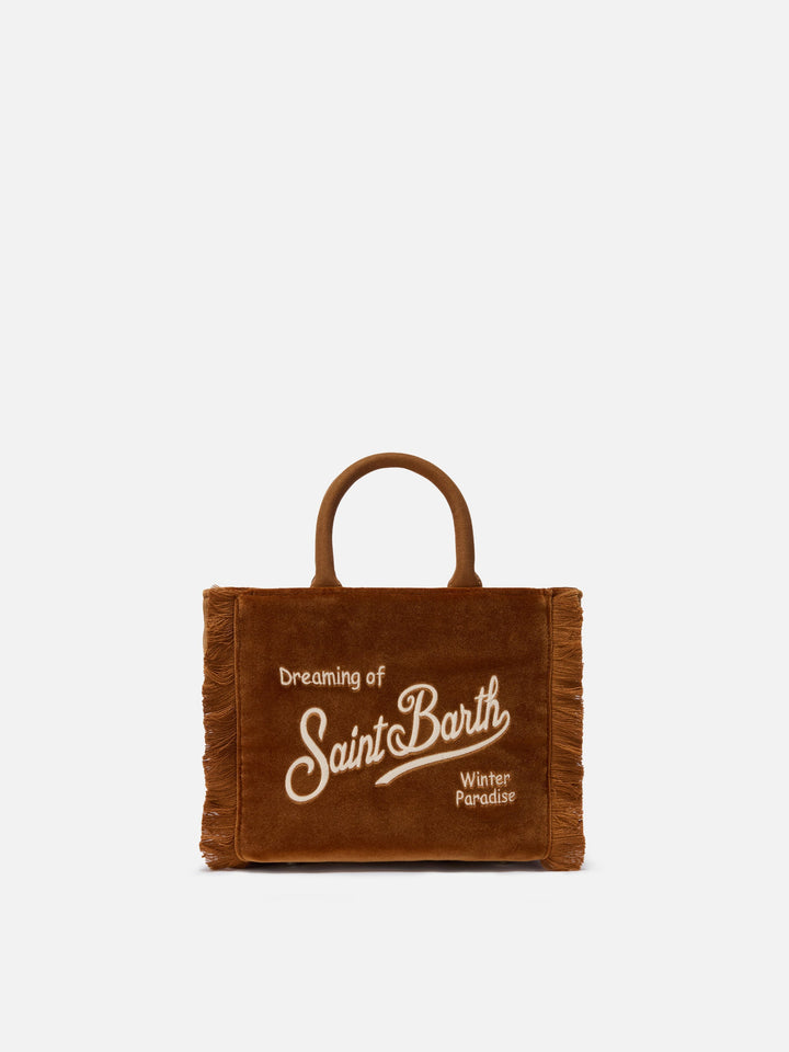 Mini Vanity Handbag in Brown Velvet and Faux Suede