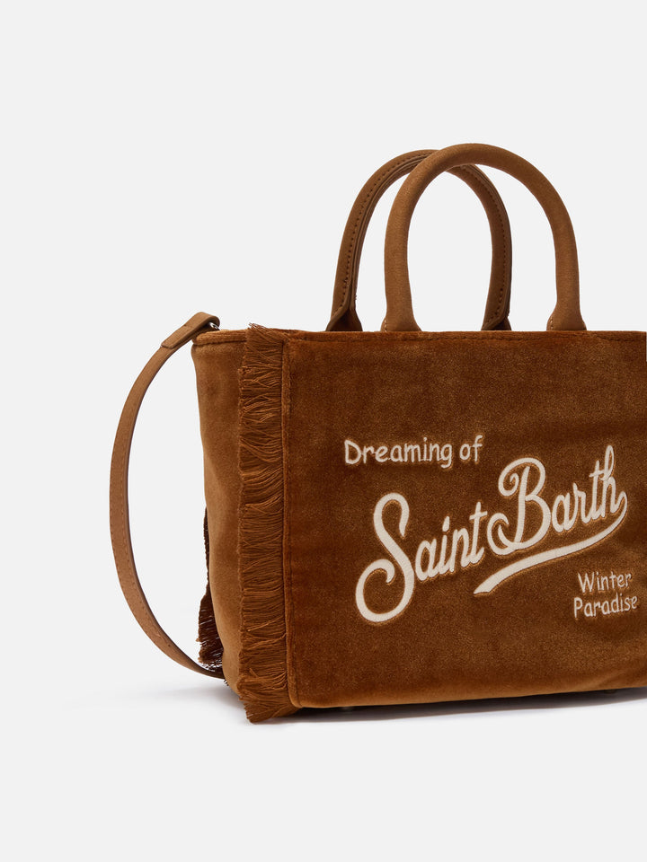 Mini Vanity Handbag in Brown Velvet and Faux Suede