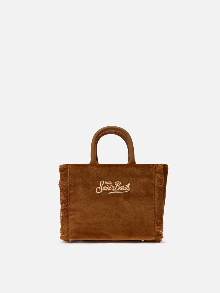 Mini Vanity Handbag in Brown Velvet and Faux Suede