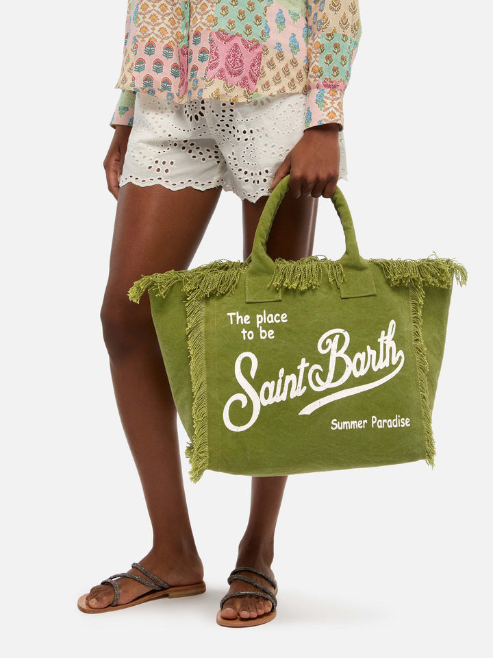 Shopping Bag Vanity in Canvas di Cotone Verde Militare