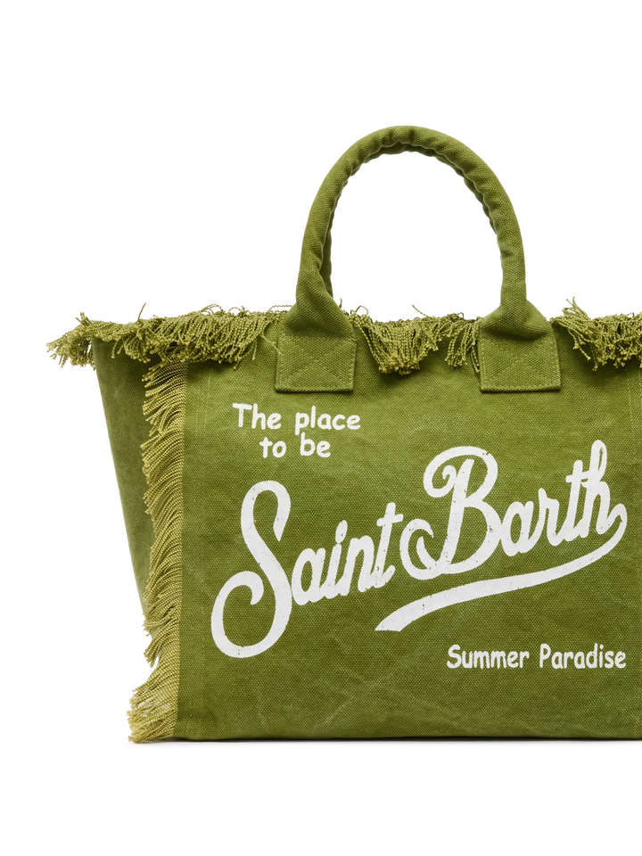 Shopping Bag Vanity in Canvas di Cotone Verde Militare