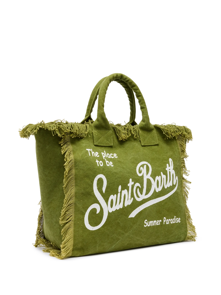 Shopping Bag Vanity in Canvas di Cotone Verde Militare