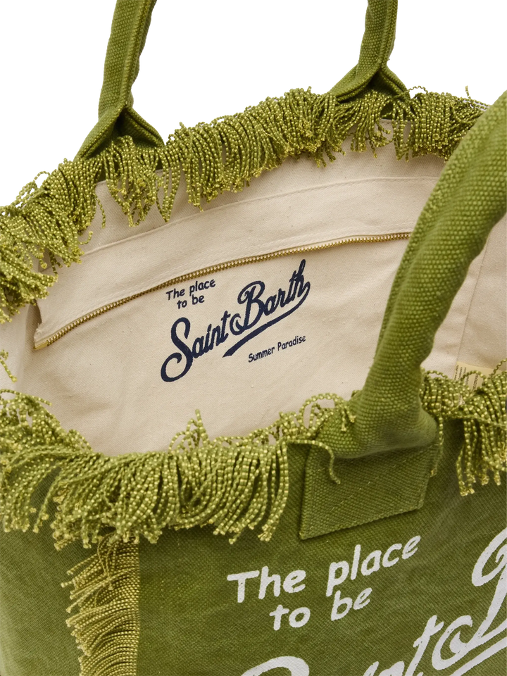 Shopping Bag Vanity in Canvas di Cotone Verde Militare