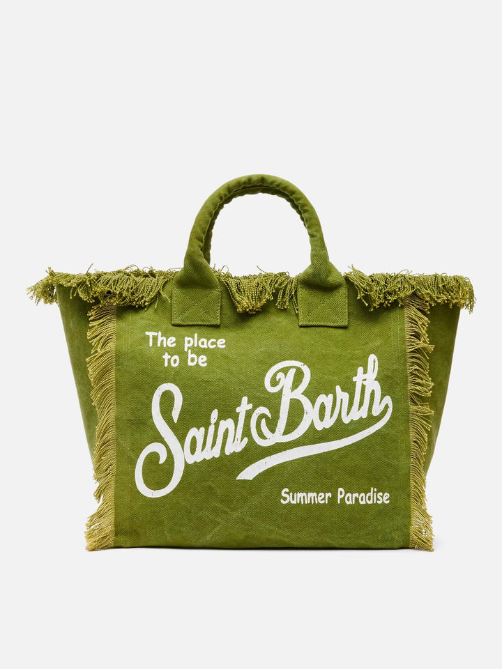 Shopping Bag Vanity in Canvas di Cotone Verde Militare