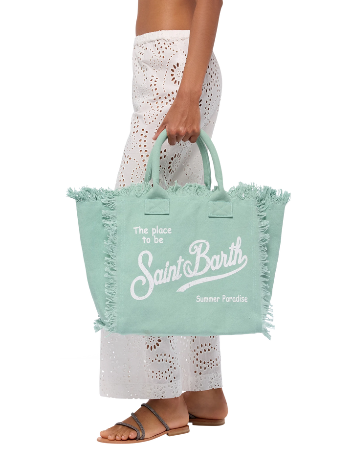 Shopping Bag Vanity in Canvas di Cotone Verde Salvia