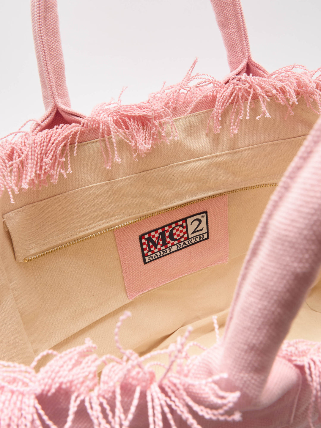 Regular Pink Canvas Vanity Bag with Fringe