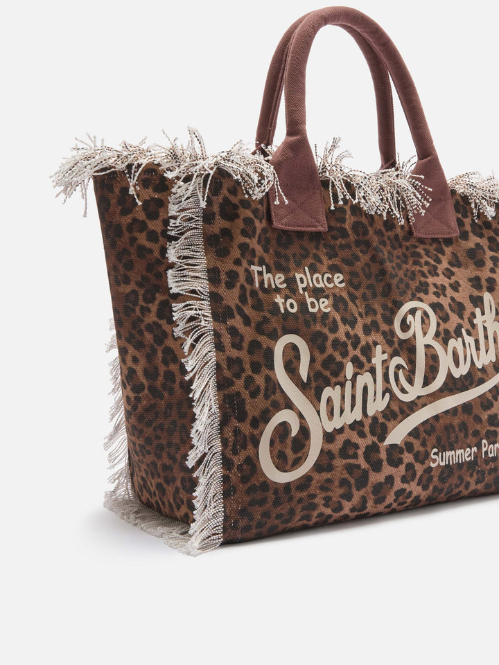 Regular Leopard Print Canvas Vanity Bag with Fringes