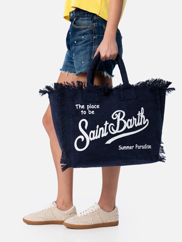 Borsa a spalla Vanity in cotone blu navy