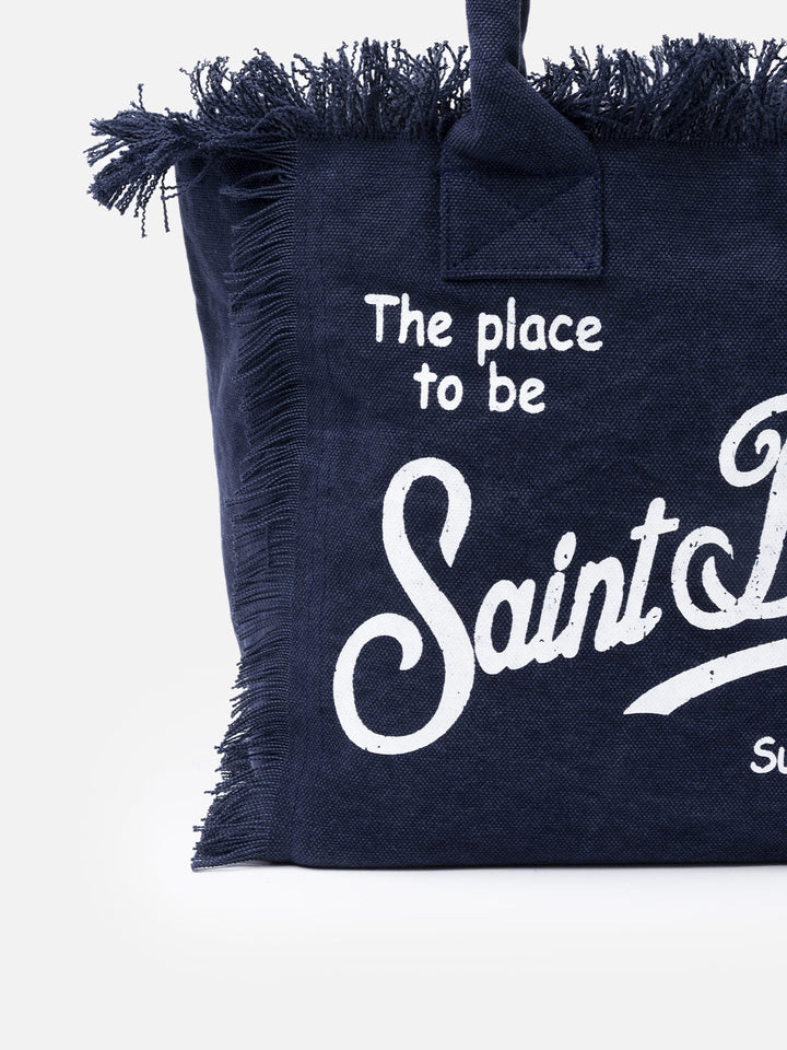 Borsa a spalla Vanity in cotone blu navy