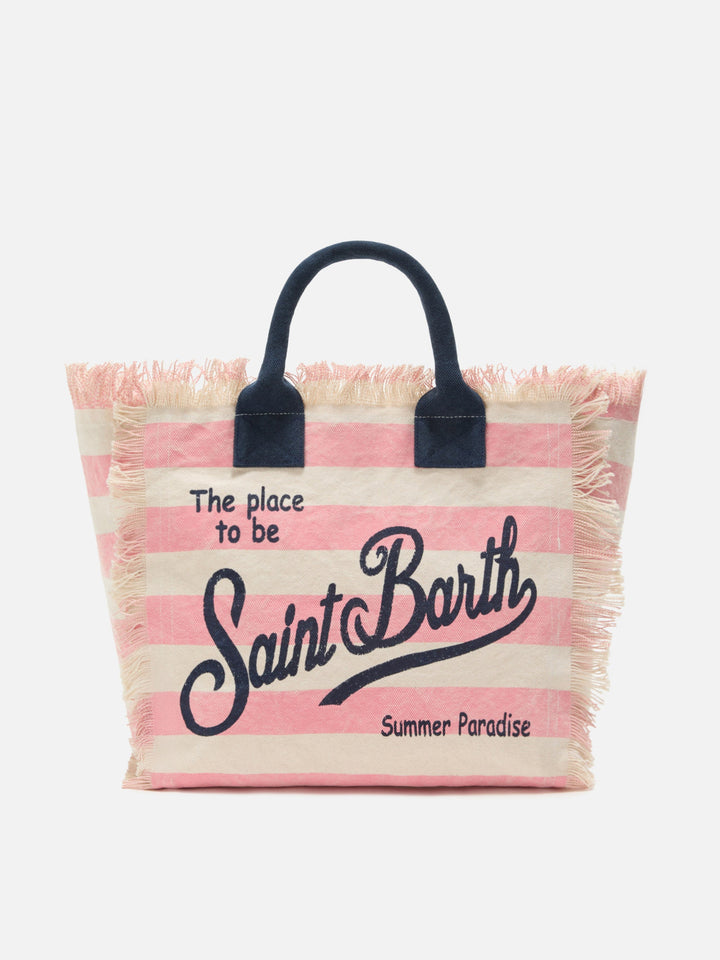 Vanity Bag in Horizontal Pink Stripe Canvas