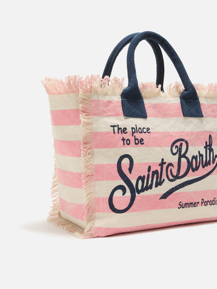 Vanity Bag in Horizontal Pink Stripe Canvas