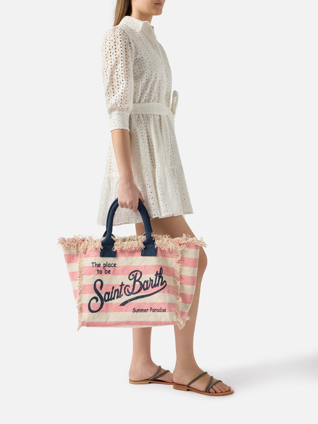 Vanity Bag in Horizontal Pink Stripe Canvas