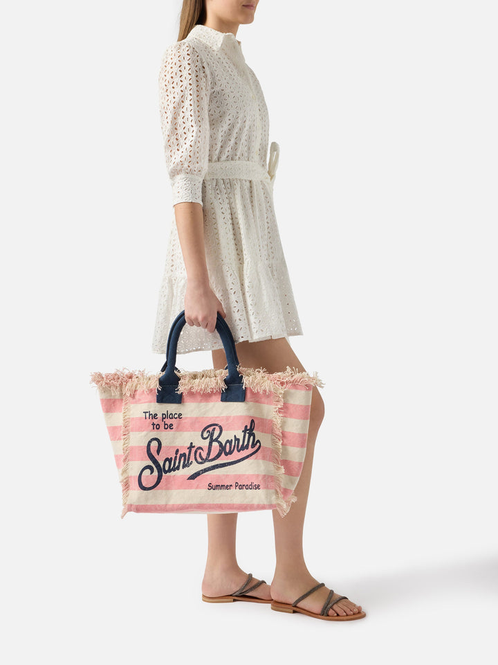 Vanity Bag in Horizontal Pink Stripe Canvas