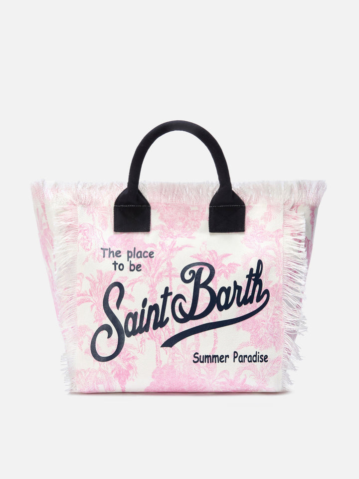 Regular Canvas Vanity Bag with Pink Toile de Jouy Print