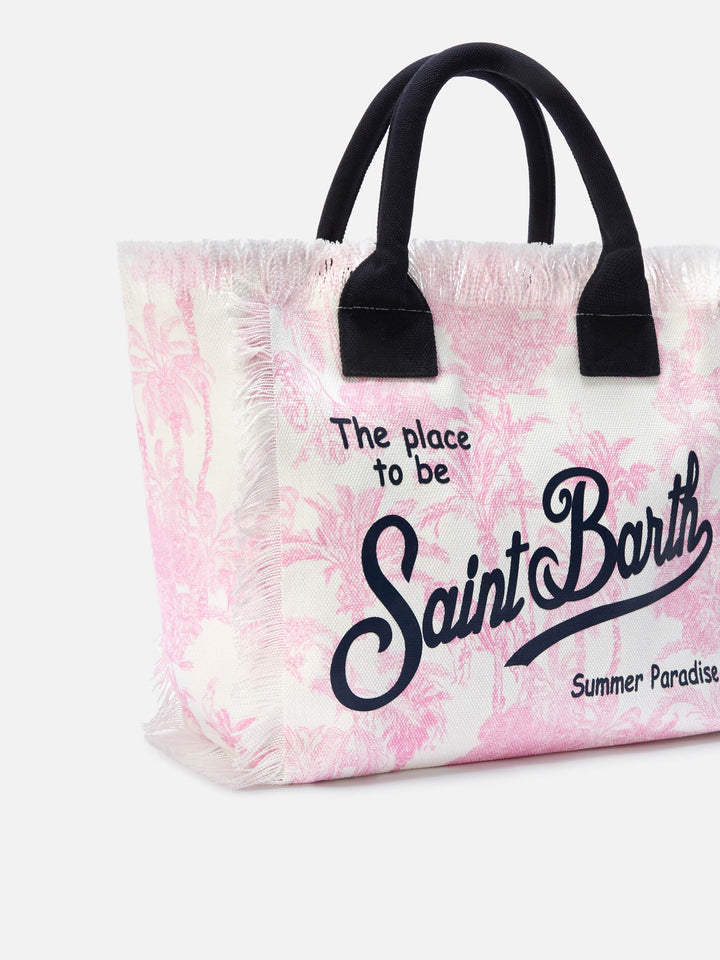 Regular Canvas Vanity Bag with Pink Toile de Jouy Print