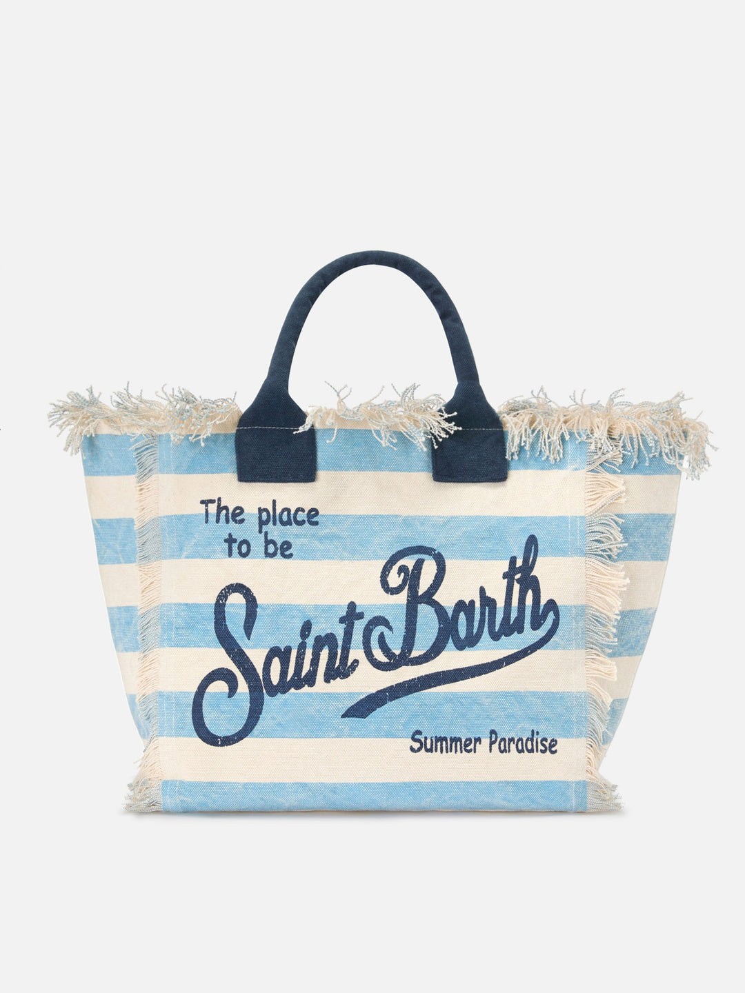 Regular Canvas Vanity Bag with Horizontal Blue Stripes