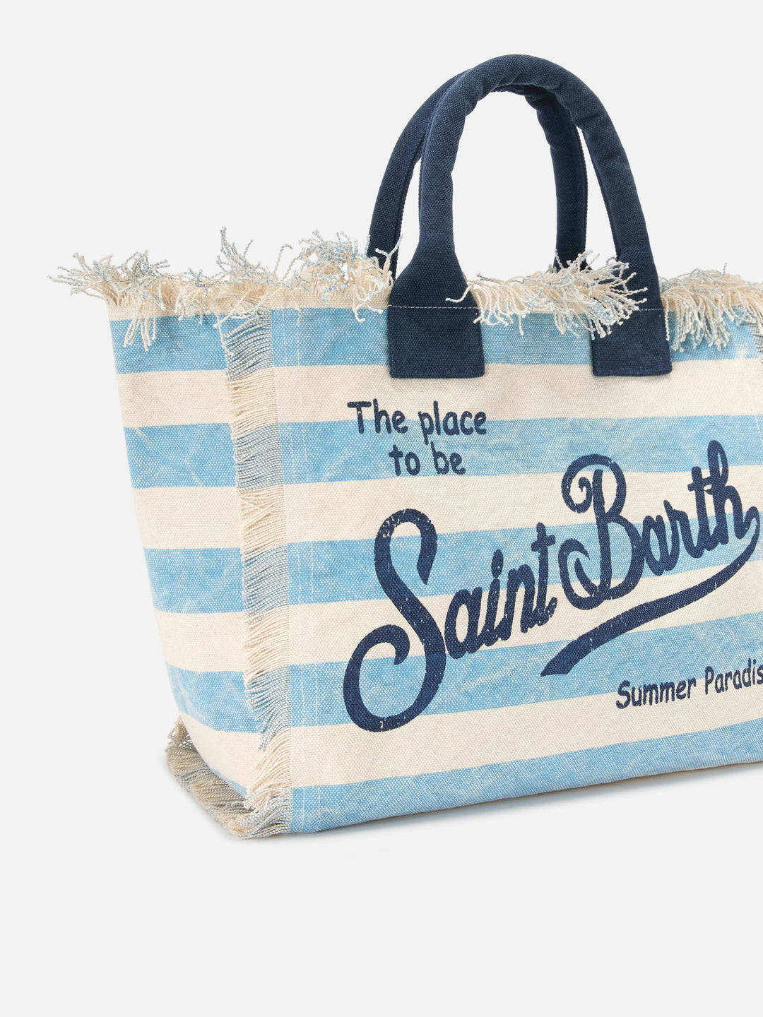 Regular Canvas Vanity Bag with Horizontal Blue Stripes