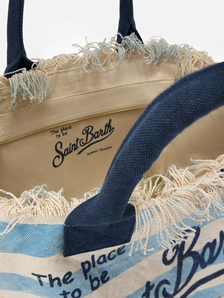 Regular Canvas Vanity Bag with Horizontal Blue Stripes