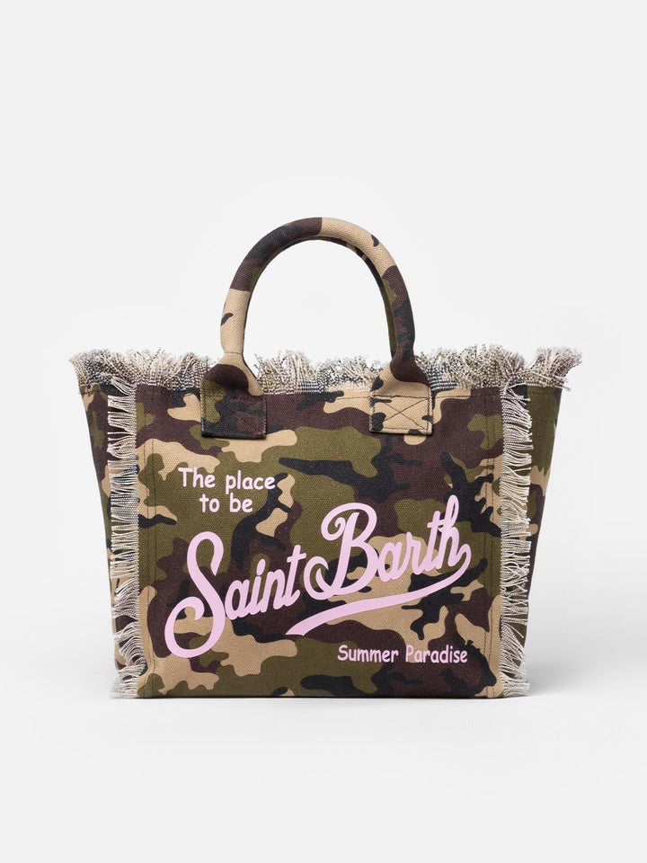 Borsa a spalla Vanity in cotone con stampa camouflage