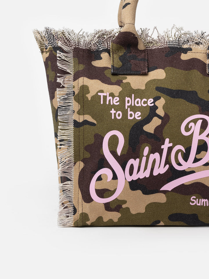 Borsa a spalla Vanity in cotone con stampa camouflage