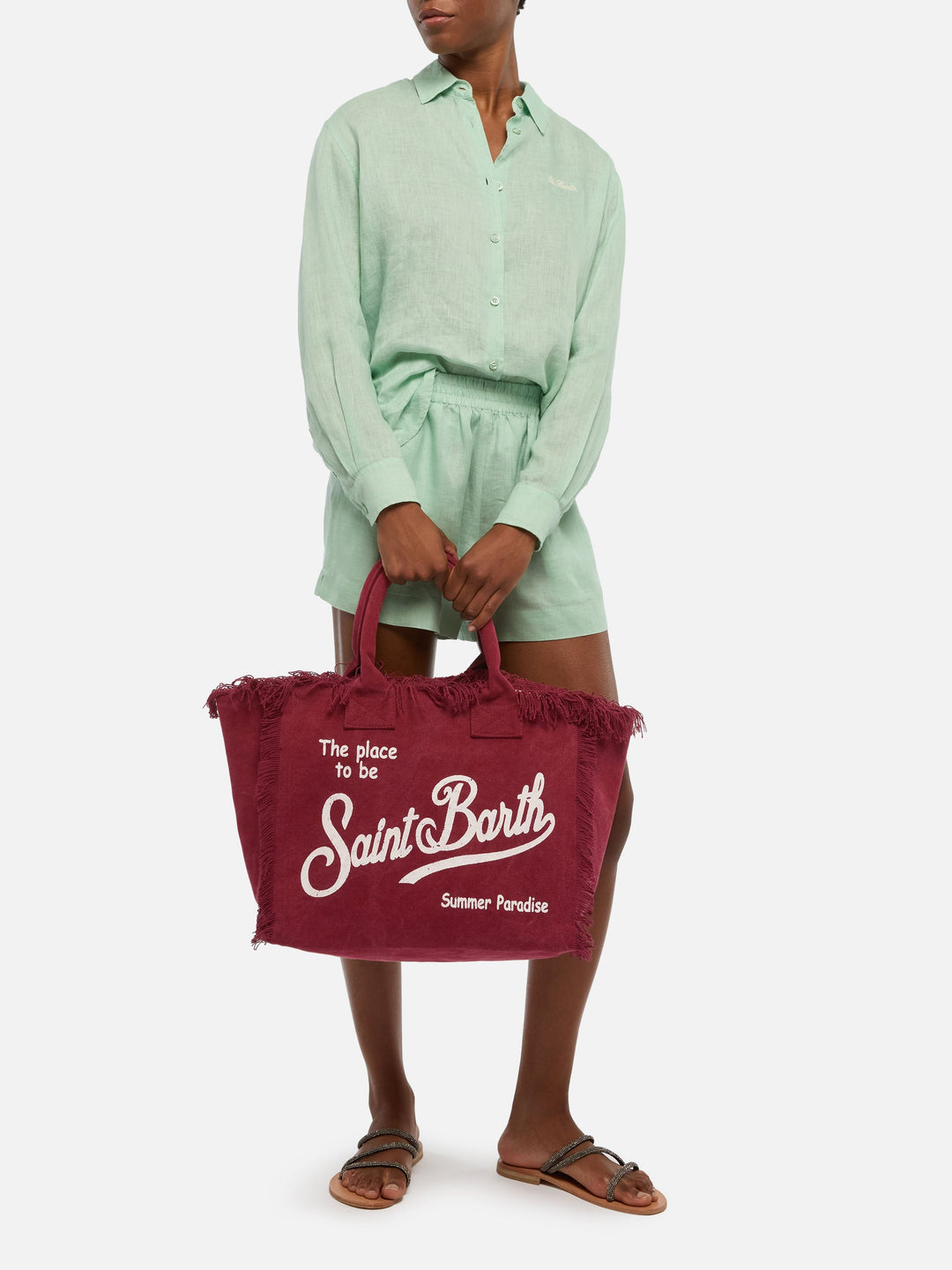 Borsa a spalla Vanity in cotone bordeaux