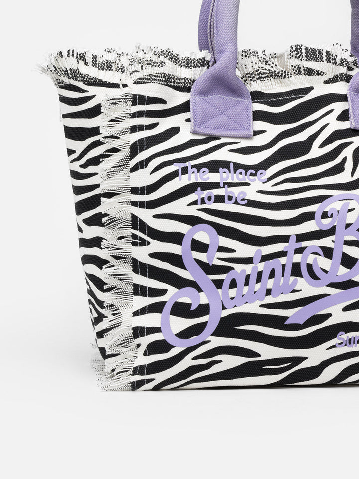 Tracolla Vanity in Canvas di Cotone con Stampa Zebra
