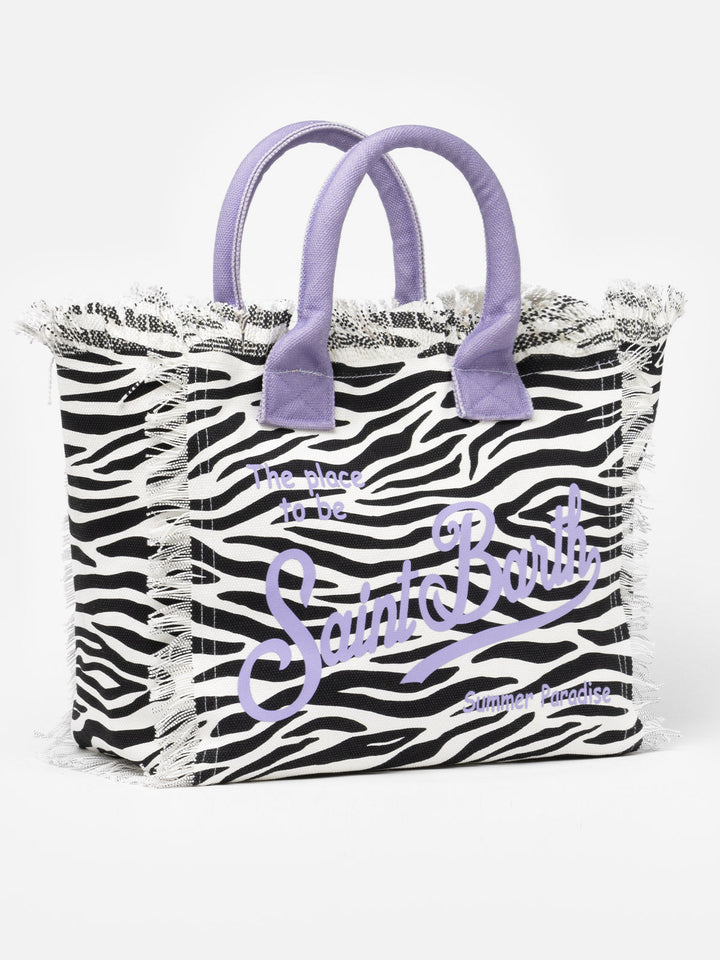 Tracolla Vanity in Canvas di Cotone con Stampa Zebra