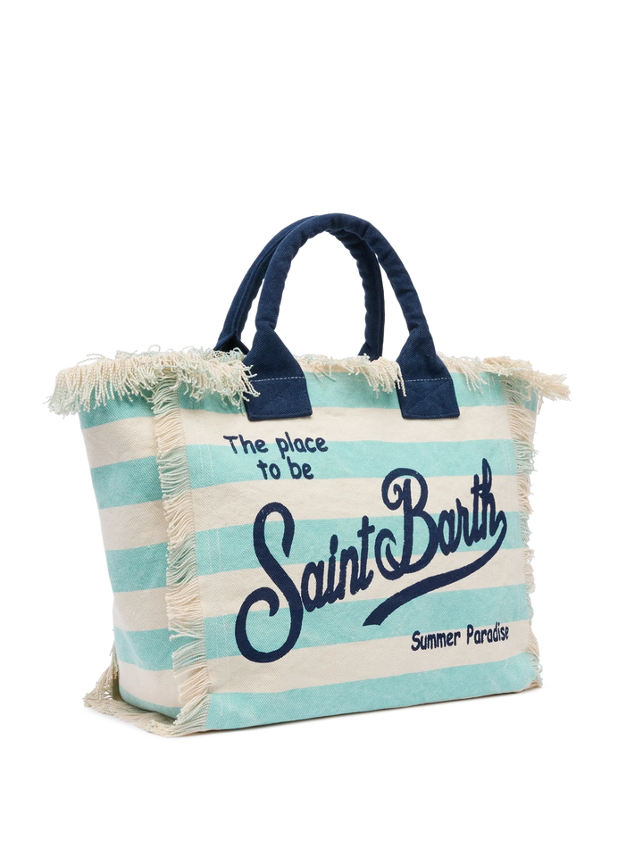 Tracolla Vanity in cotone canvas con stampa a righe verde acqua