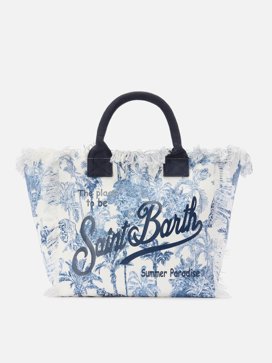 Regular Canvas Vanity Bag with Blue Toile de Jouy Print