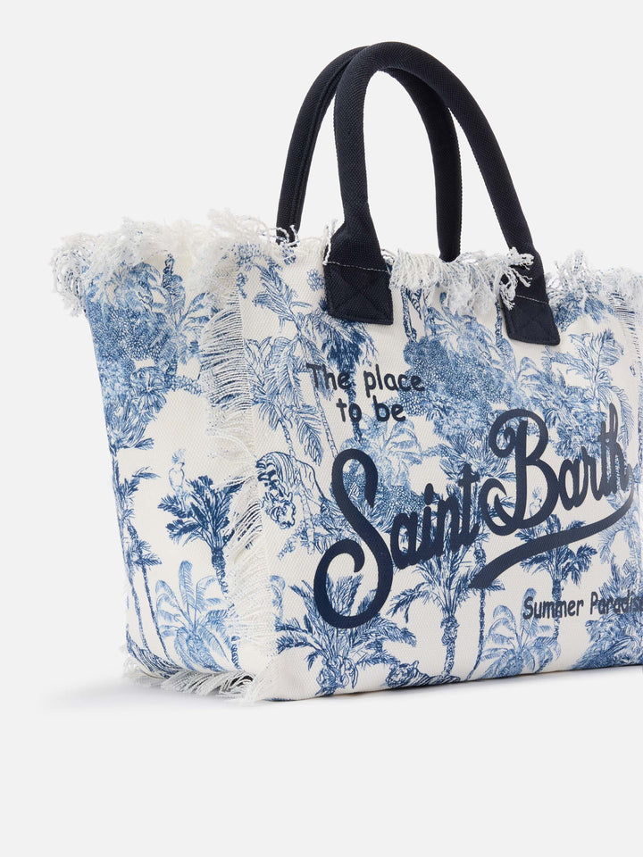Regular Canvas Vanity Bag with Blue Toile de Jouy Print