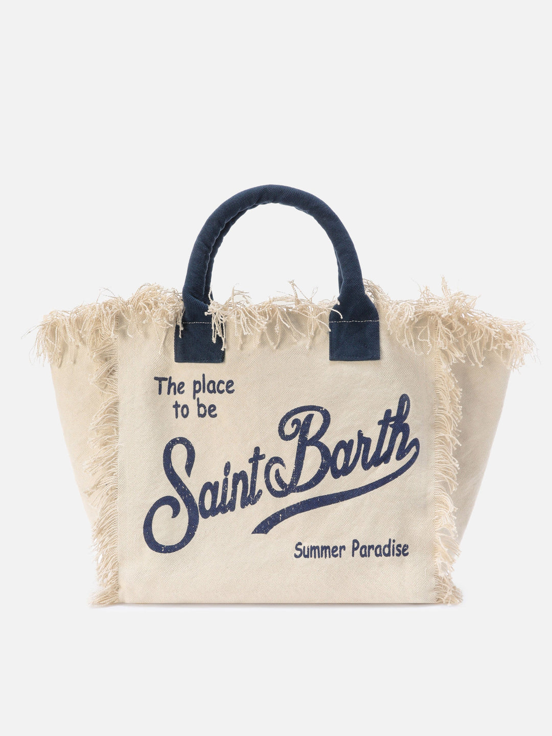 Regular White Canvas Vanity Bag with Fringes