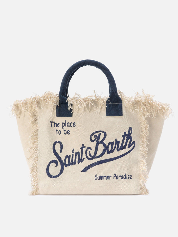 Regular White Canvas Vanity Bag with Fringes