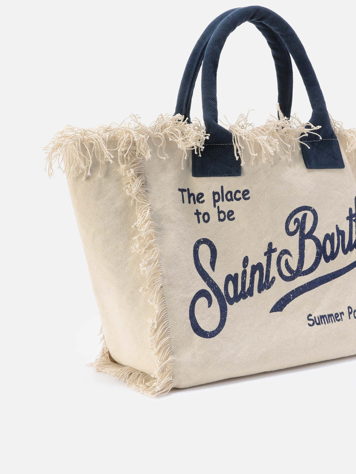 Regular White Canvas Vanity Bag with Fringes
