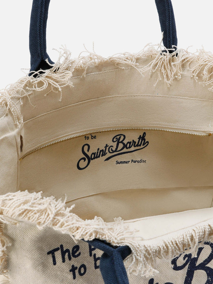 Regular White Canvas Vanity Bag with Fringes