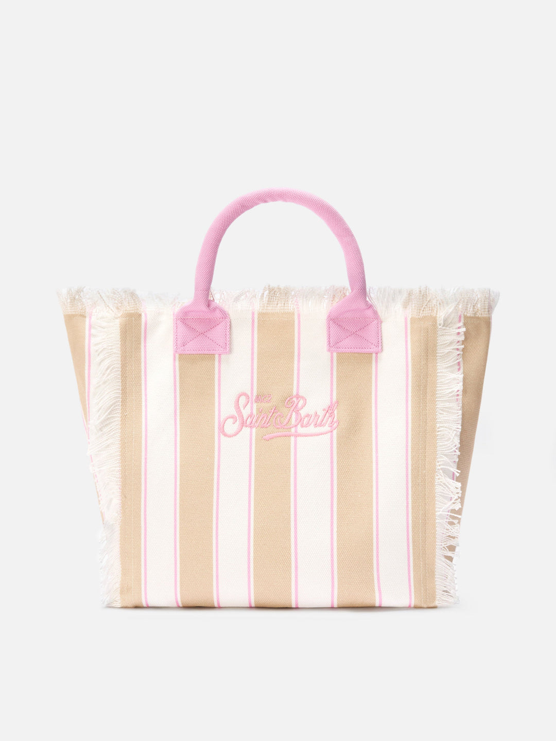 Regular Beige Vertical Stripe Canvas Vanity Bag