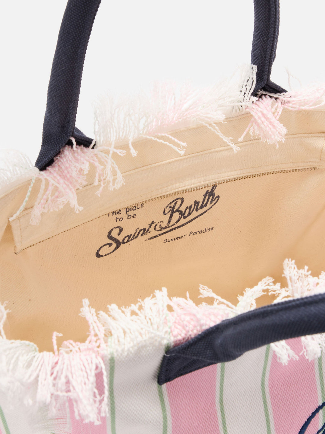 Regular Canvas Vanity Bag with Vertical Pink Stripes