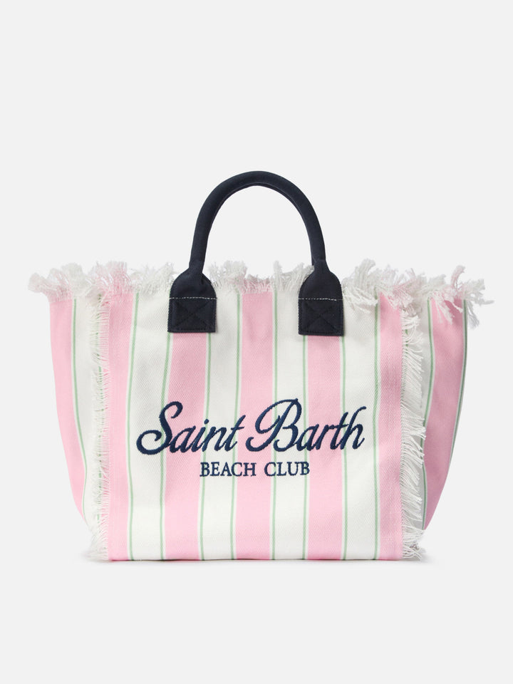 Regular Canvas Vanity Bag with Vertical Pink Stripes