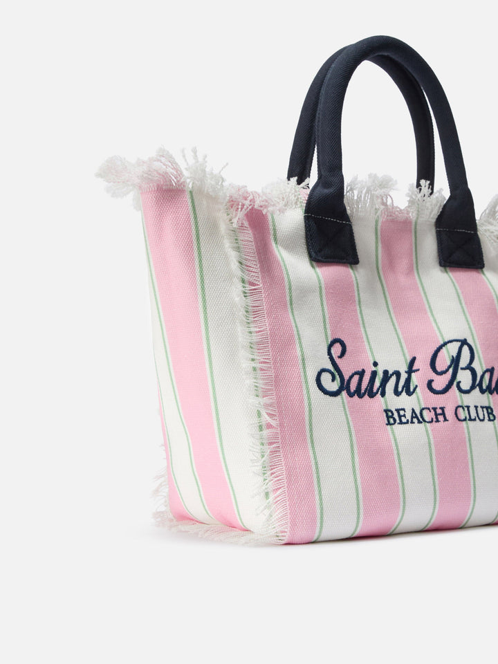Regular Canvas Vanity Bag with Vertical Pink Stripes