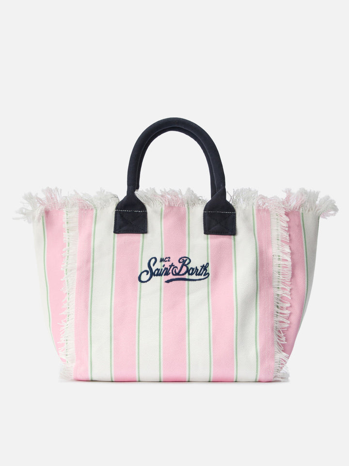 Regular Canvas Vanity Bag with Vertical Pink Stripes