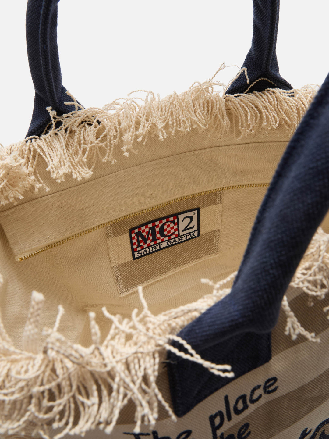 Beige Horizontal Striped Canvas Vanity Bag